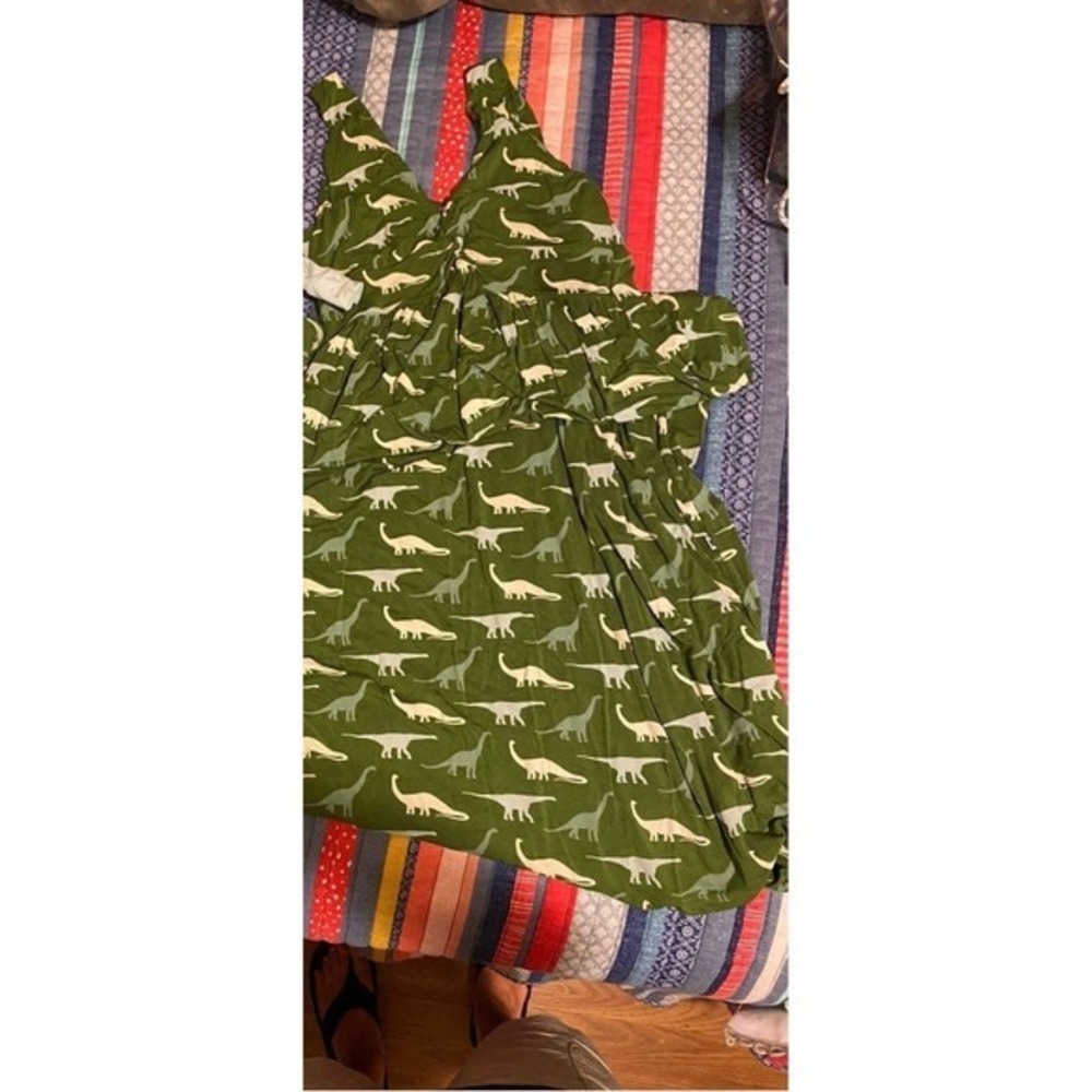 Kickee Pants Mommy Gown Green Dinosaur‎ Print Bamboo Nightgown Womens Medium